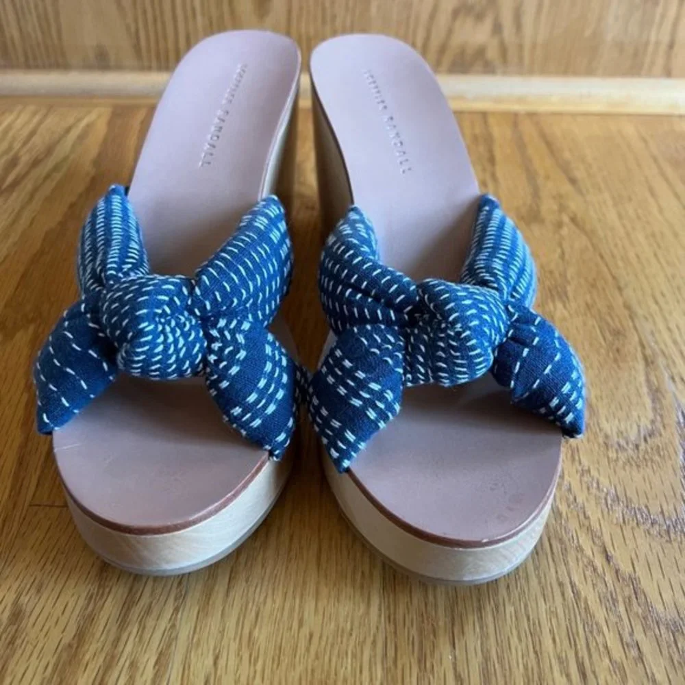 Loeffler Randall Taylor Wedge Sandals Womens blue 7 Knotted‎ Upper EUC